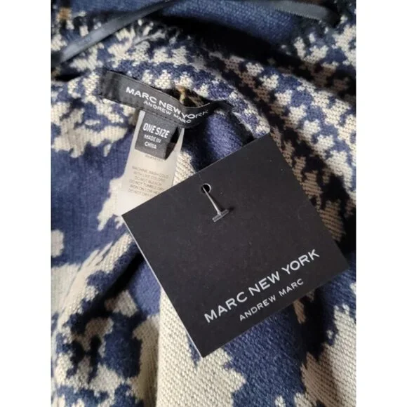 Marc New York Womens Poncho Wrap One Size Blue Beige Houndstooth Open Front - Picture 3 of 8